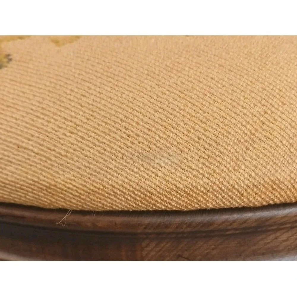 Vtg Ethan‎ Allen Wood Footstool Turned Leg Original Needlework Upholstery READ